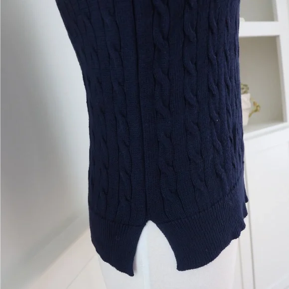 Lauren Ralph Lauren Navy Blue Cable Knit Sweater Button Details Petite Medium - Picture 5 of 8